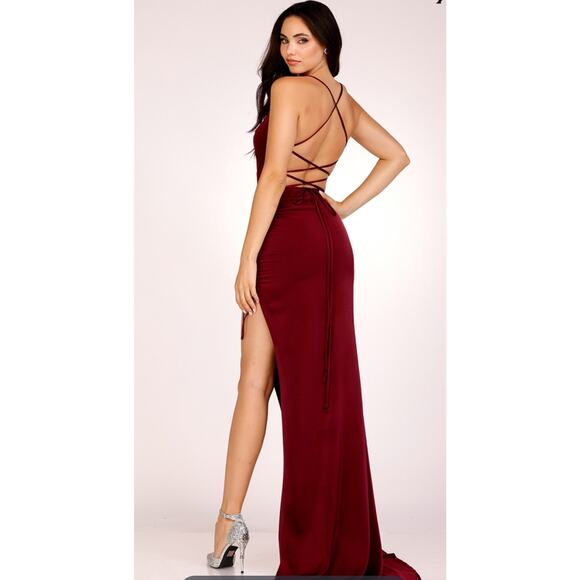 Abby Paris Sz 6 Cowl Neck Corset Back Neon Green Long Gown w/ Ruched Side‎ NEW! - Picture 3 of 7